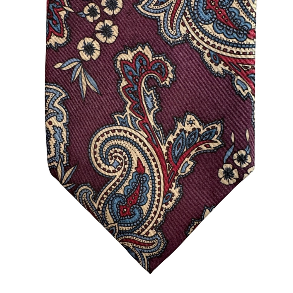 Izod Mens Silk Tie Burgundy Blue Paisley Floral Made in USA RN 15484